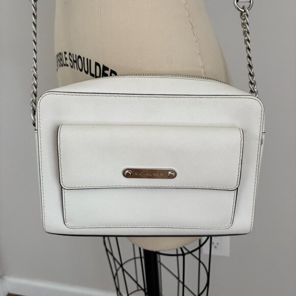 MICHAEL KORS MK GEORGIA MEDIUM MESSENGER CROSSBODY LEATHER BAG OFF WHITE - Picture 2 of 14